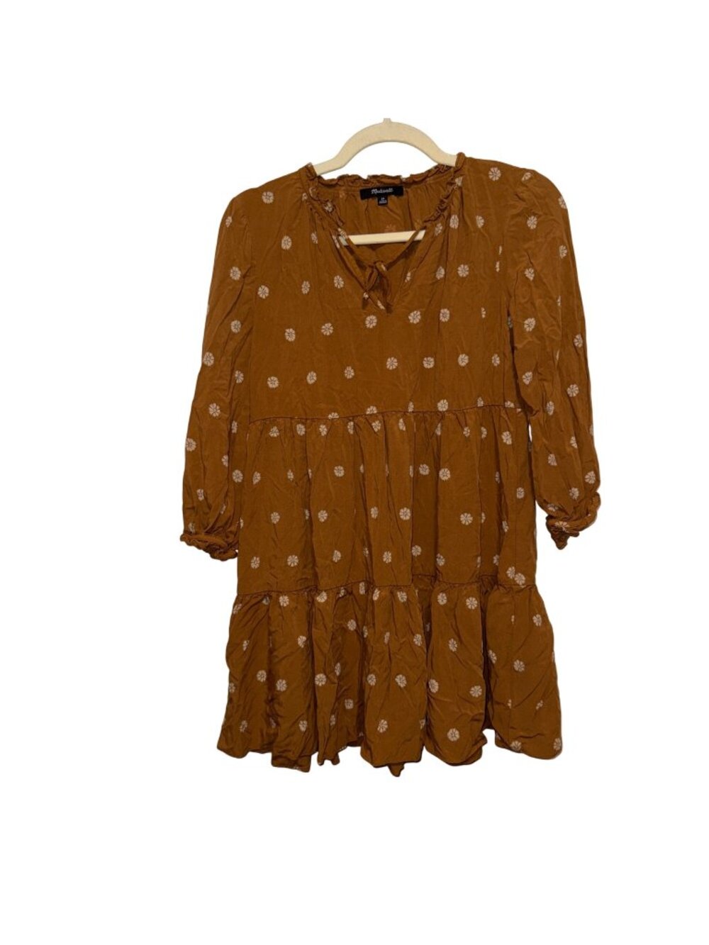 Madewell Floral Tiered Rust Brown Mini Dress Long Sleeve XS Boho Style